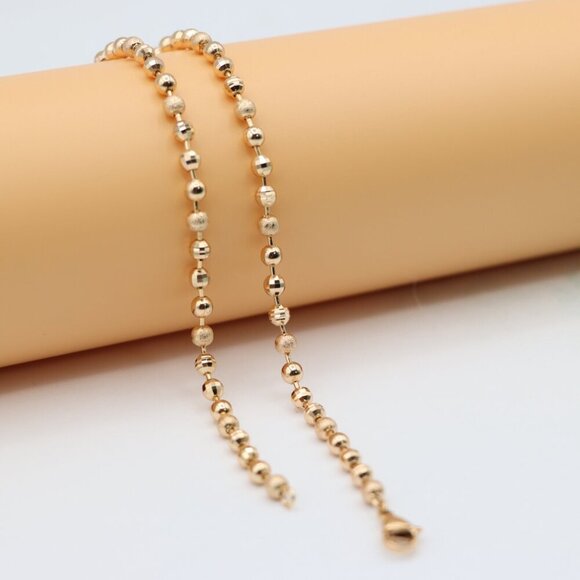 "Textured Bead Rose Gold Necklace Shiny Ball Chain, XPNL0128 - Picture 5 of 11